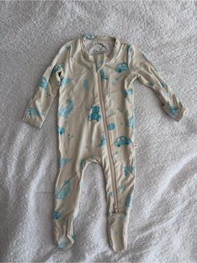 Cream Footed One-Piece with Light Blue Toy & Vehicle Motif
